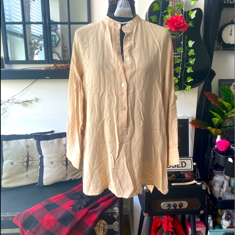 Zara Long Sleeve Shirt Dress - tan
